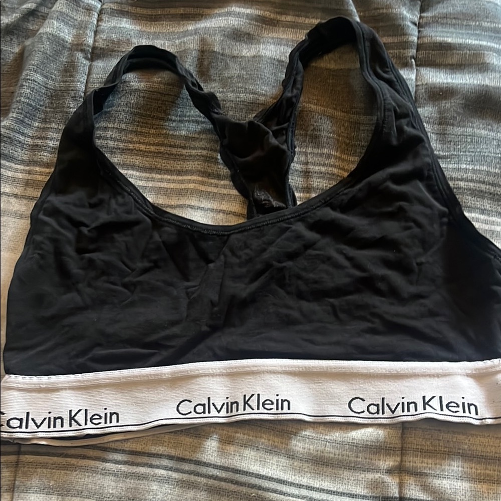 Calvin Klein Black Sports Bra with Racerback and Logo Band
